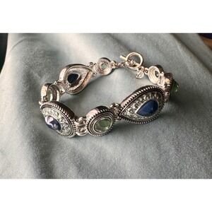 Napier Toggle Link Bracelet Silver Blue Green Excellent Filigree Boho